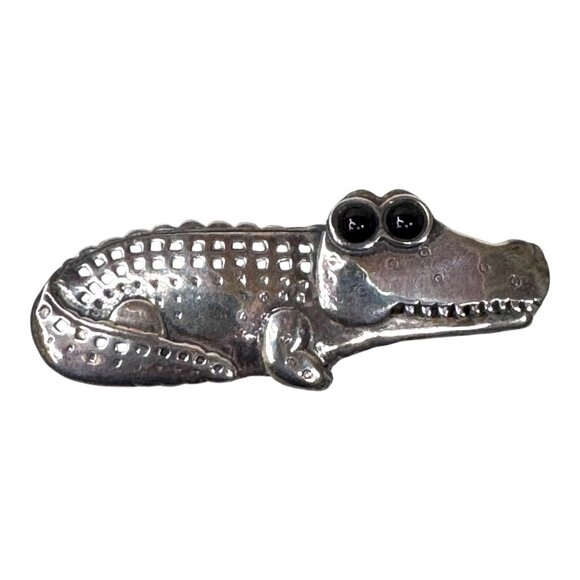 Sterling Silver Alligator Brooch Black Onyx Eyes UF Gators University FL Gift - Picture 1 of 5
